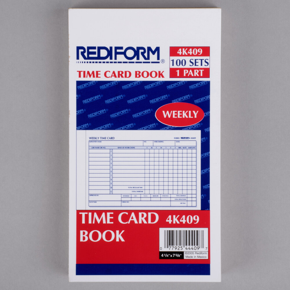 Rediform Office 4K409 Weekly Employee Time Card Book 100 Sheets Rediform RED4K409