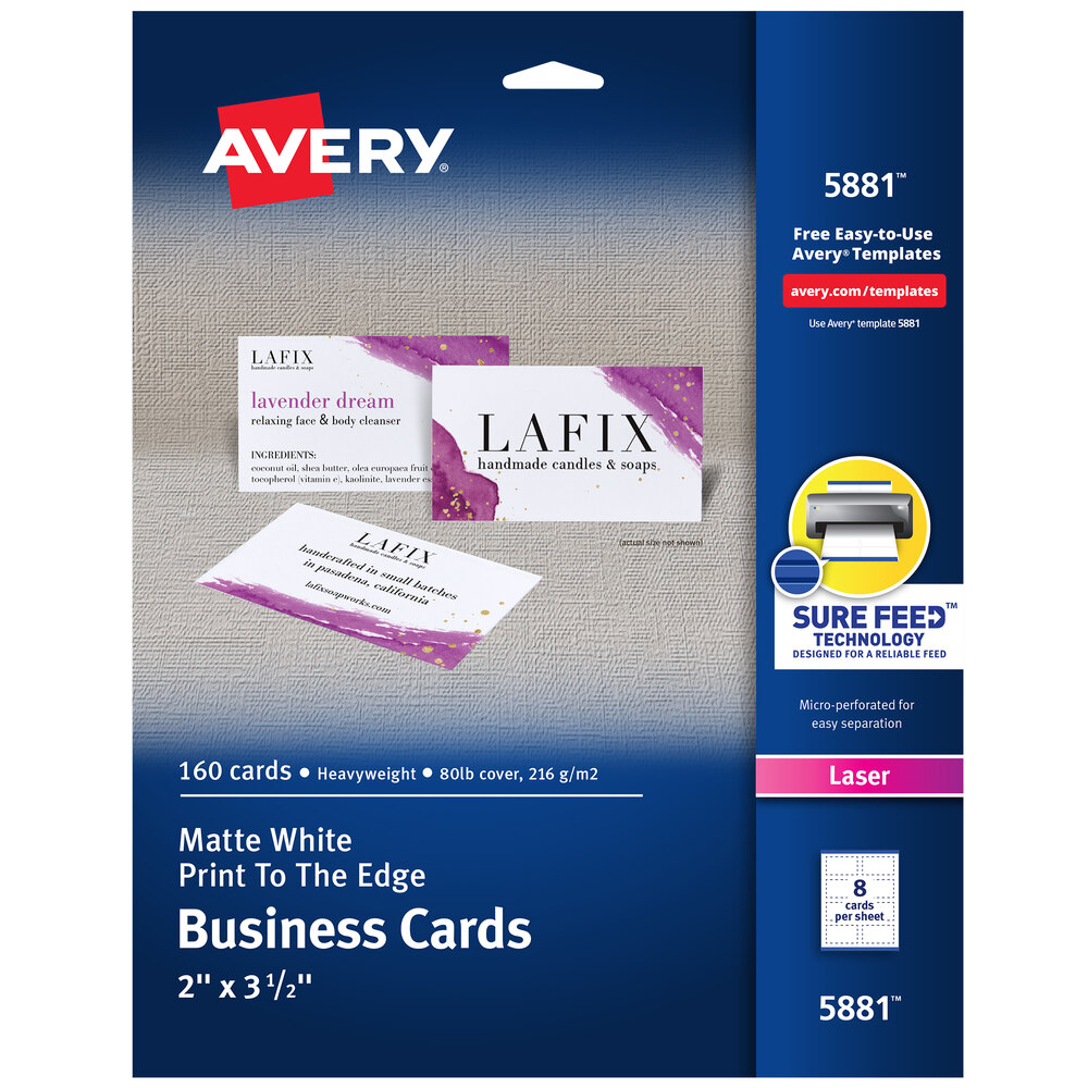 Avery® 2" x 3 1/2" Matte White Print-to-the-Edge Micro-Perforated Business  Cards - 160/Pack