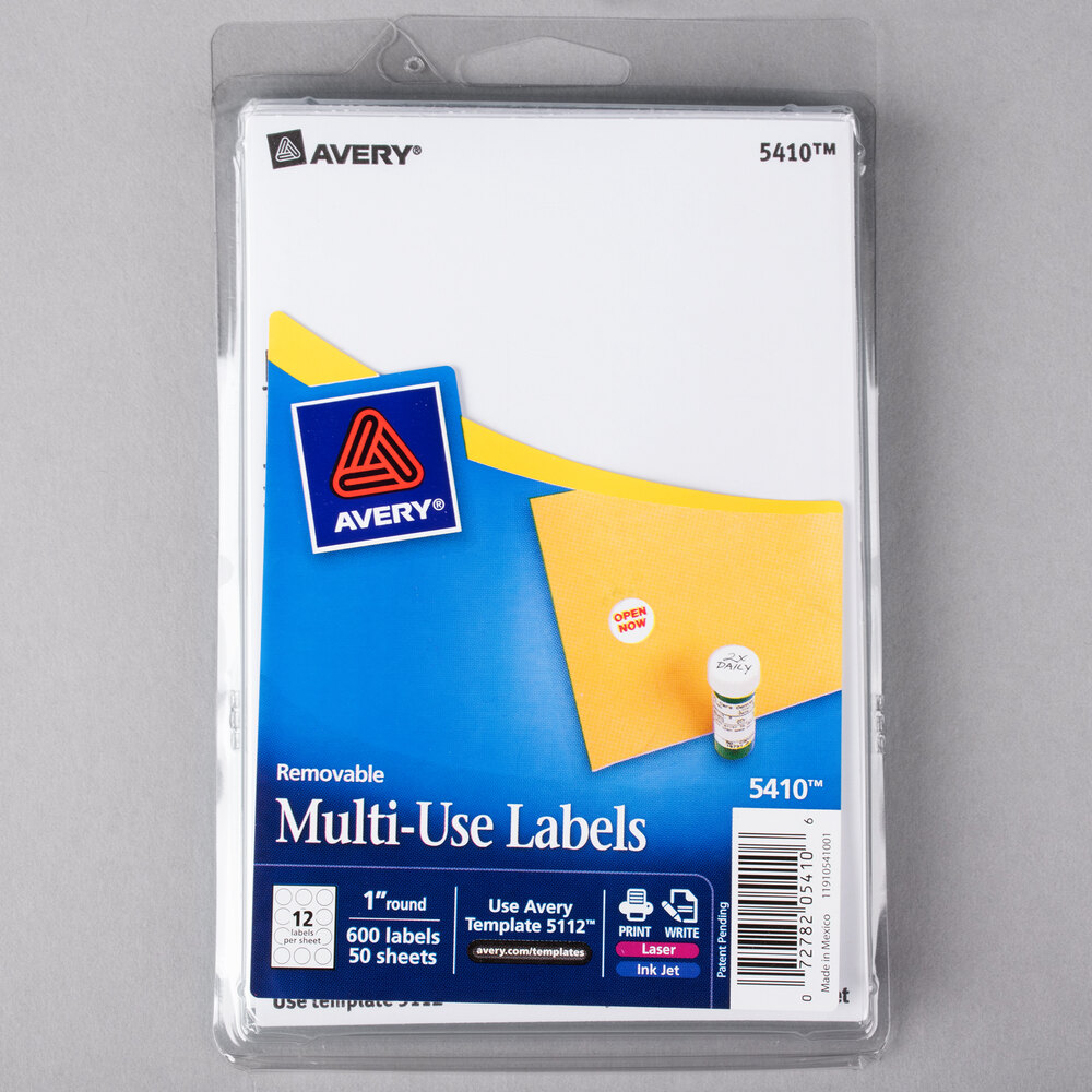 Avery 5410 1" White Round Removable WriteOn / Printable Labels 600/Pack