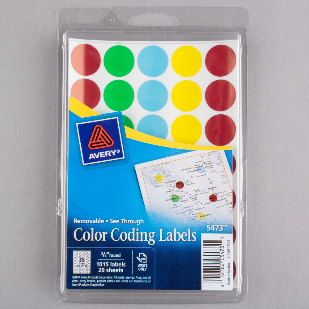 Avery® 5473 3/4" Round Assorted Removable SeeThrough ColorCoding Dot