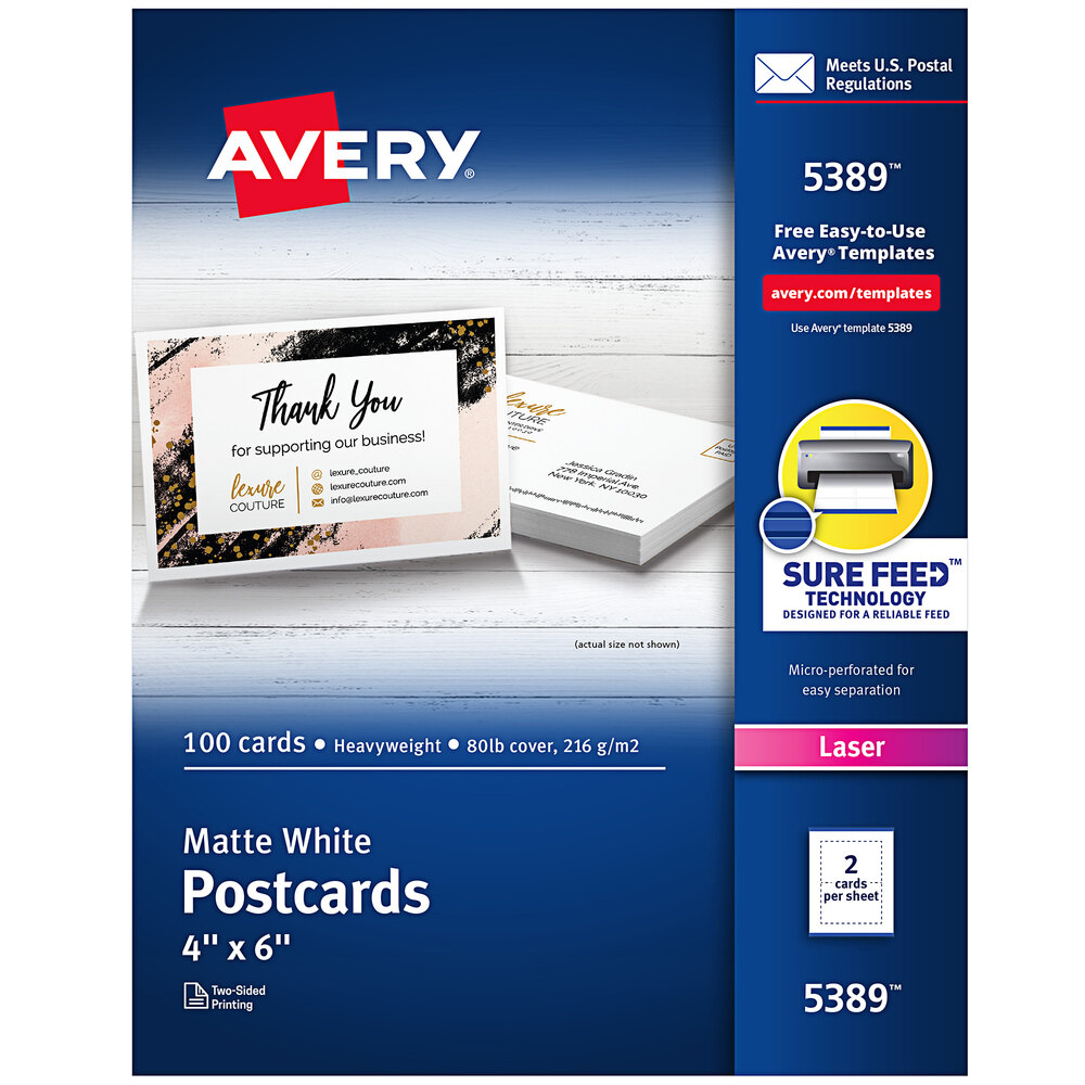Avery® 5389 4" x 6" White Printable Postcards 100/Pack