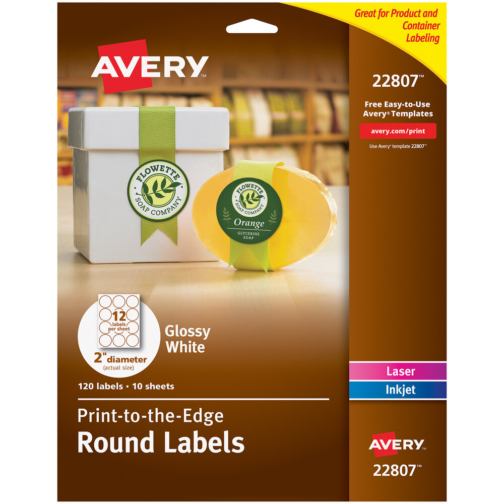 Avery® Easy Peel 2" True Print White Glossy Round Print-to-the-Edge Labels - 120/Pack