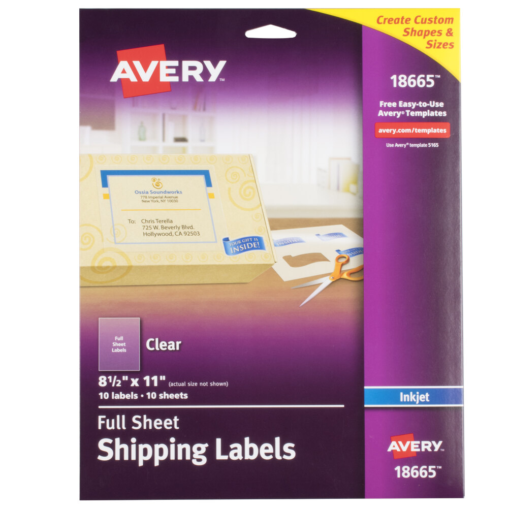 Avery 18665 8 1/2" x 11" Clear FullSheet Shipping Labels 10/Pack