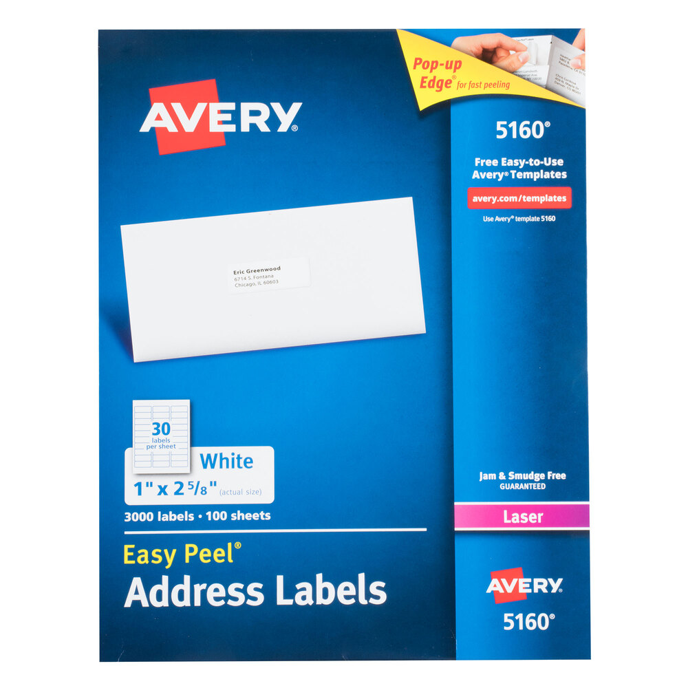 Avery 5160 1 X 2 5 8 White Easy Peel Mailing Address Labels 3000 Box