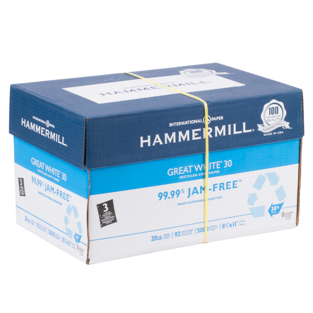 Hammermill 86702 Great White 8 1/2" x 11" White Ream of 3Hole Punched