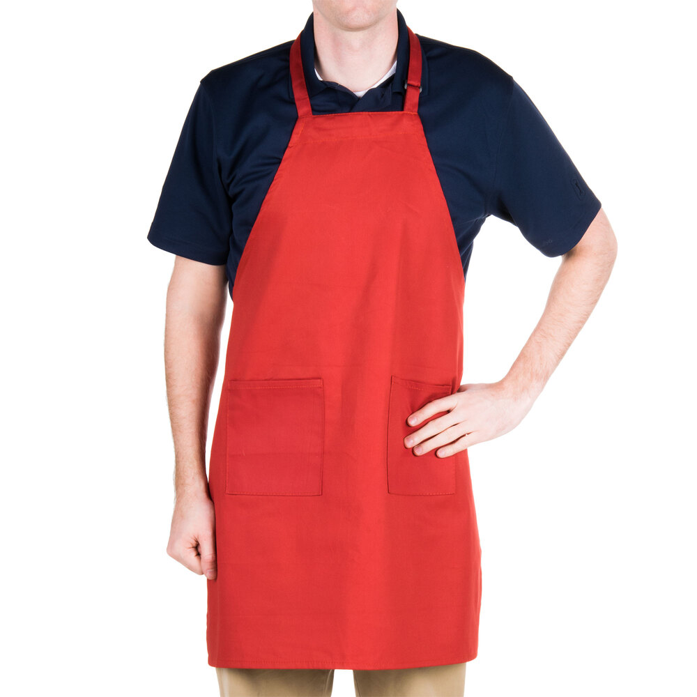 Red 2Pocket Bib Apron with Adjustable "D" Ring Neck Strap 28" x 32"