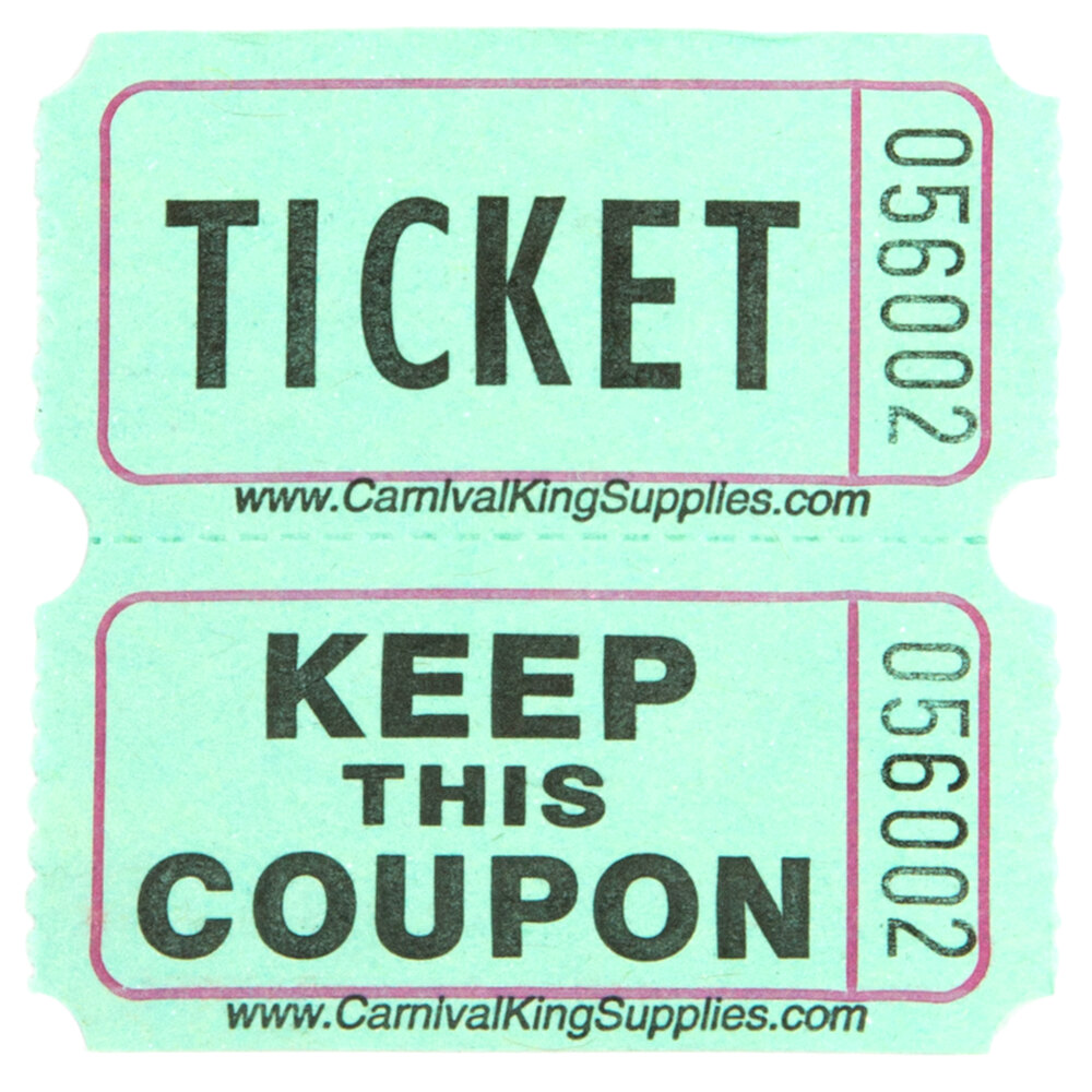 Carnival King Green 2-Part Raffle Tickets - 2000/Roll