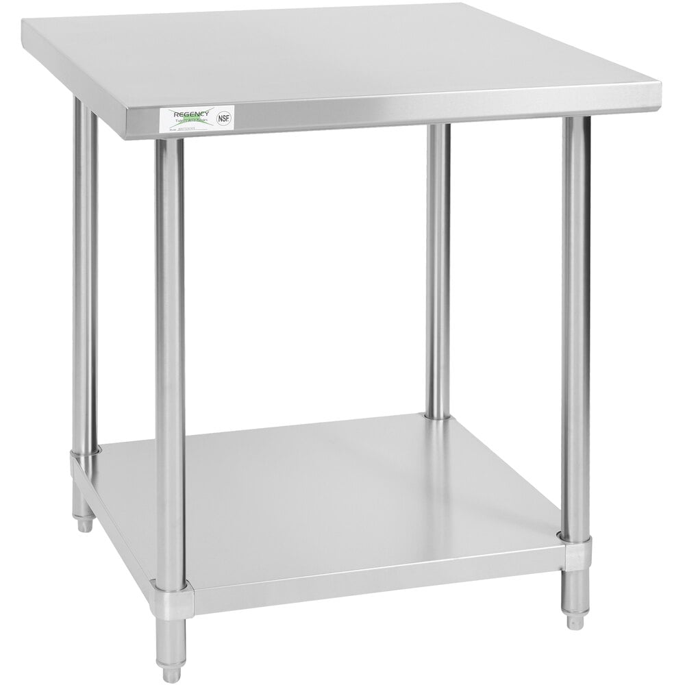 Regency 30 inch x 30 inch 16-Gauge 304 Stainless Steel Commercial Work Table with Undershelf