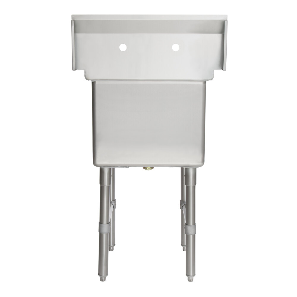 A Regency stainless steel commercial sink with stainless steel legs.