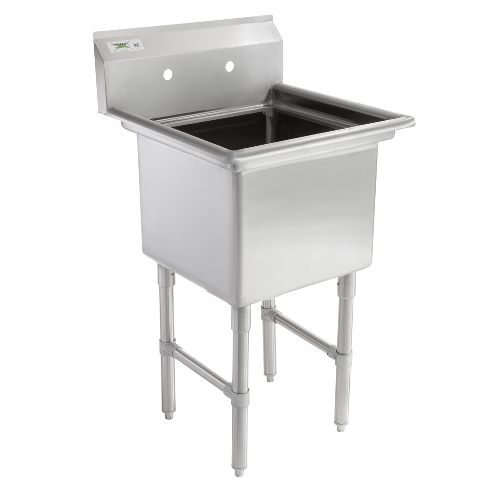 Regency 23 inch 16-Gauge Stainless Steel One Compartment Commercial Sink with Stainless Steel Legs, without Drainboard - 18 inch x 18 inch x 14 inch Bowl