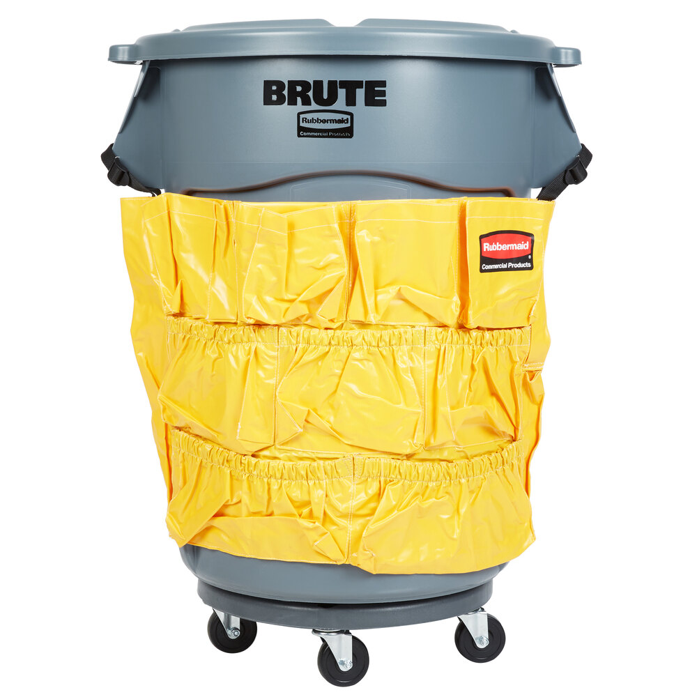 Rubbermaid BRUTE 44 Gallon Gray Trash Can, Lid, Caddy Bag, and Dolly Kit
