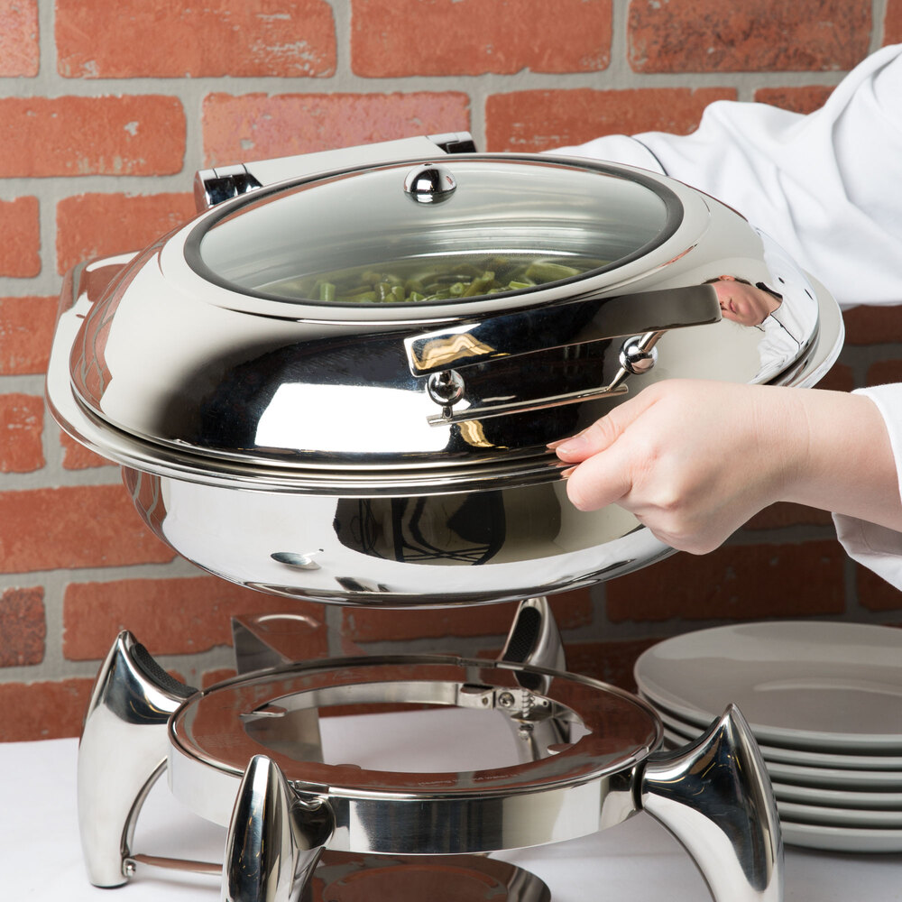 Choice Supreme 6 Qt. Round Stainless Steel Induction Chafer with Glass