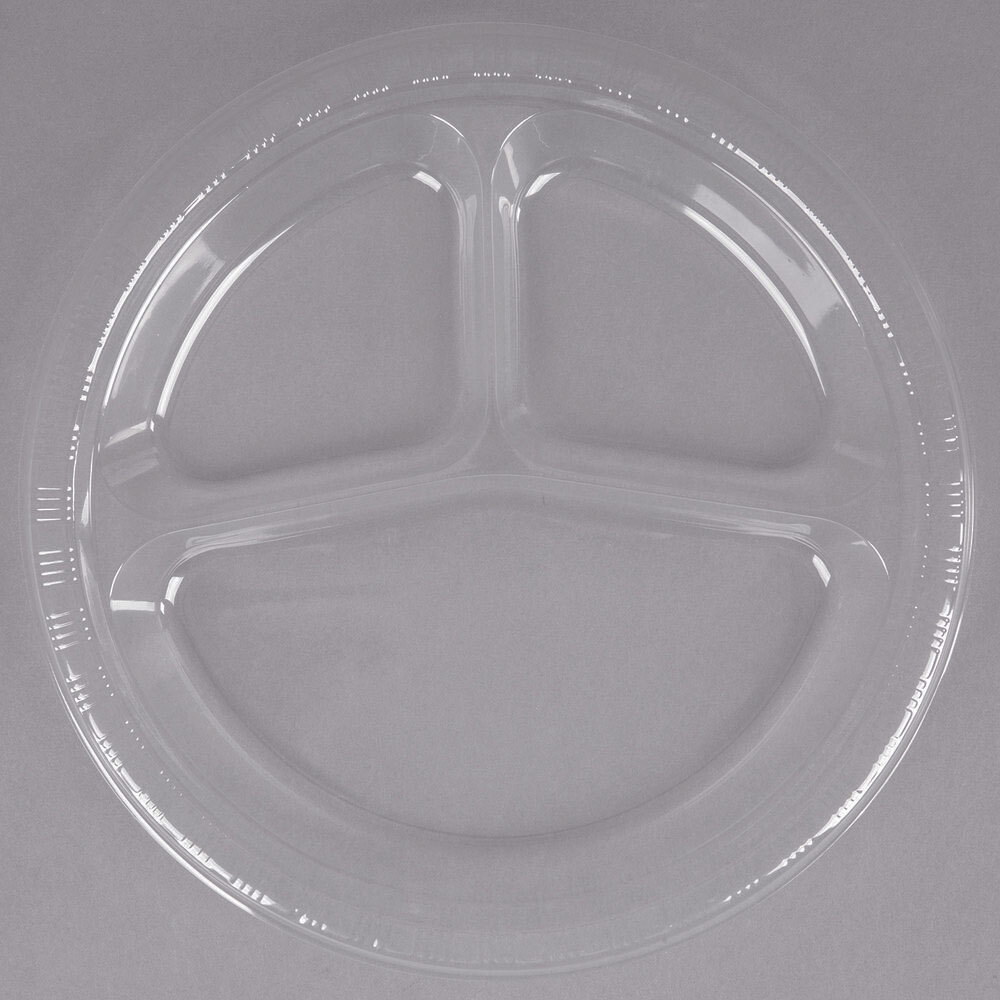 Creative Converting 019418 10" 3 Compartment Clear Plastic Plate 20/Pack