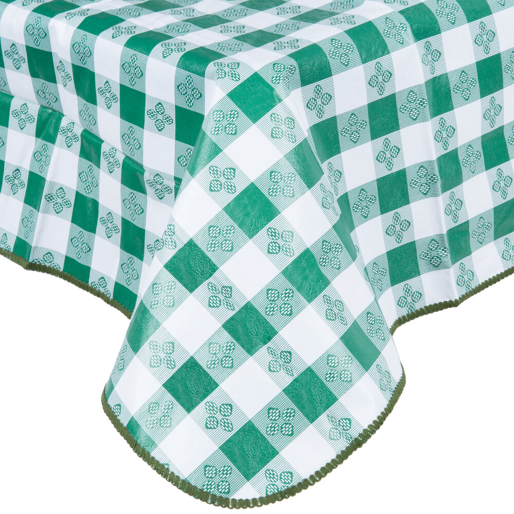 52" x 52" Green Checkered Gingham Vinyl Table Cover with Flannel Back