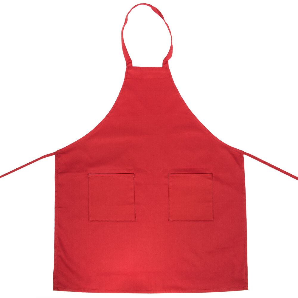 Choice Red Full Length Bib Apron with Pockets 34" x 32"W