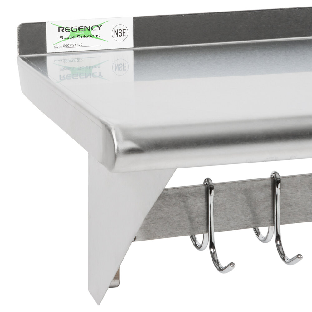 Regency 15" x 72" Stainless Steel Wall Mounted Pot Rack with Shelf and