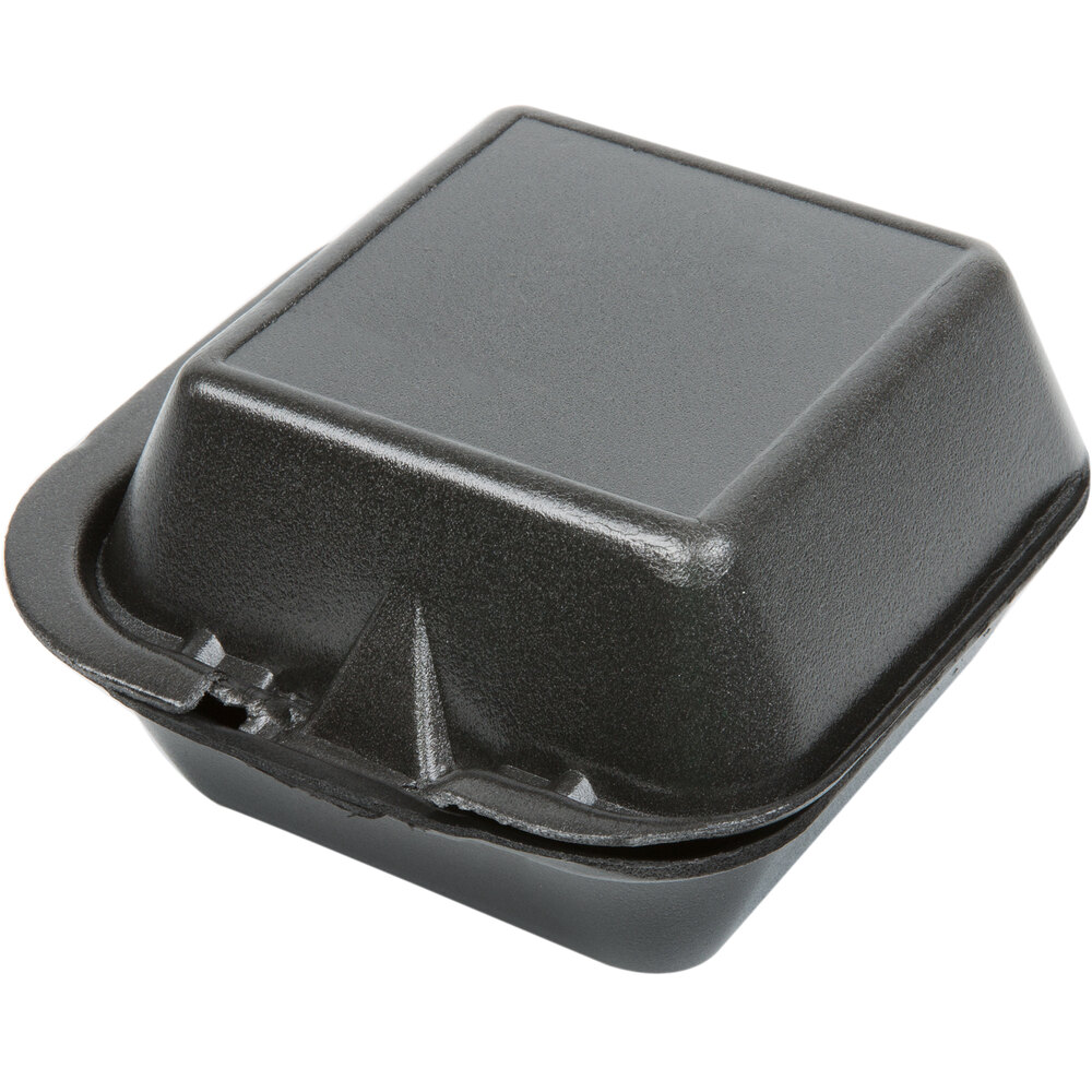 Genpak SN225BK 6" x 6" x 3" Black Foam Hinged Lid Container 125/Pack
