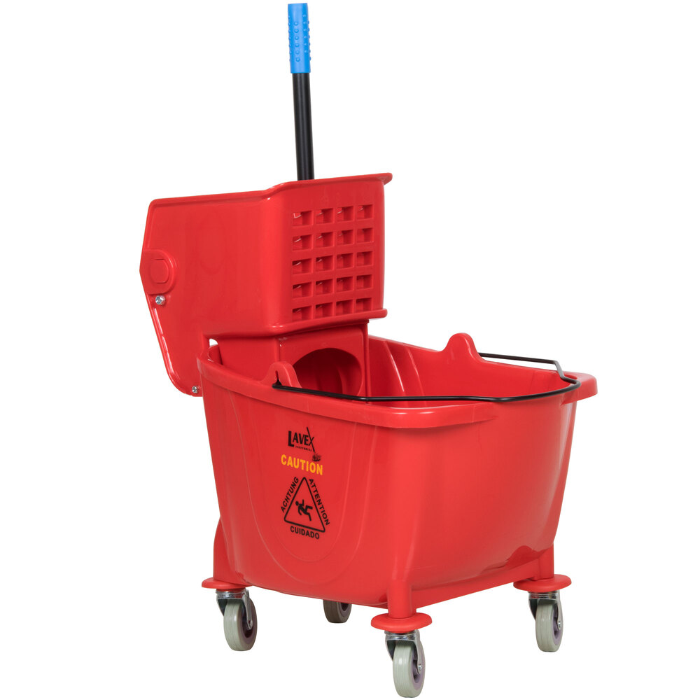 Unger Side-Press Restroom Mop Dual Bucket Combo 4 Gal Plastic Red