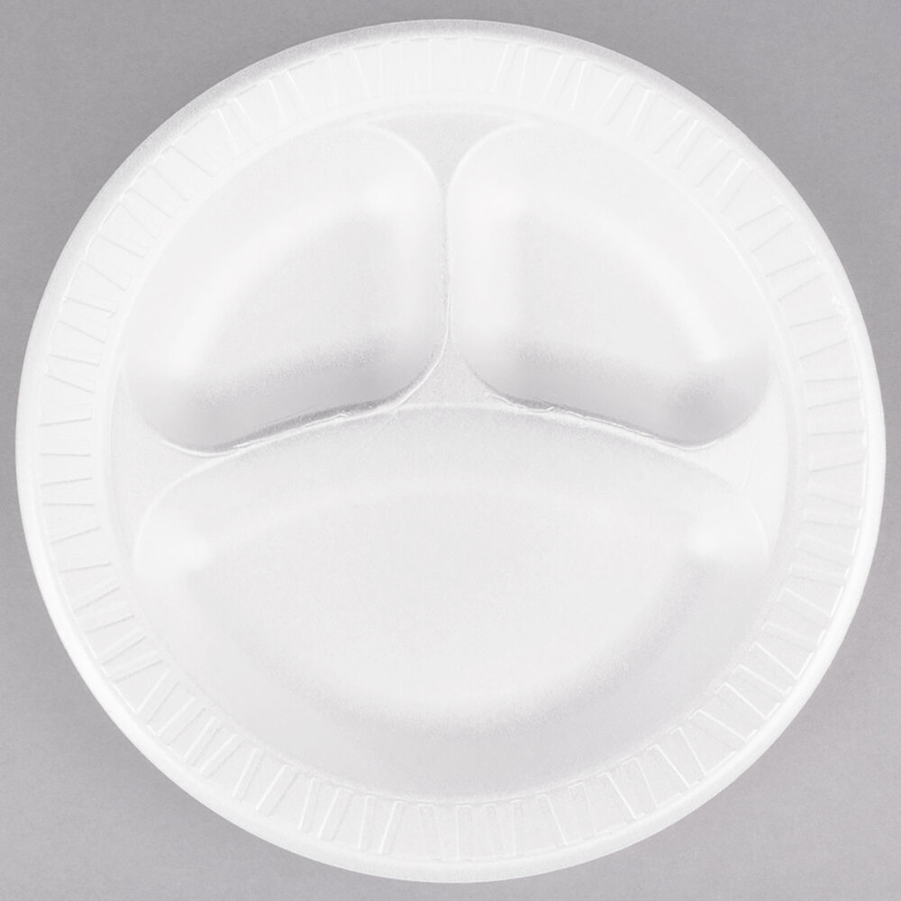 Dart 10CPWQR 10.25 in White Laminated Foam 3 Comp Plate (Case of 500)