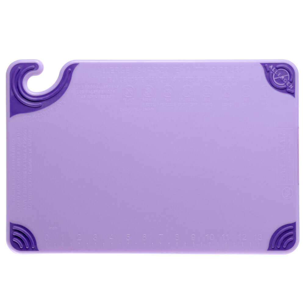 San Jamar Saf-T-Zone 18" x 12" x 1/2" Purple Allergen-Free Cutting Board