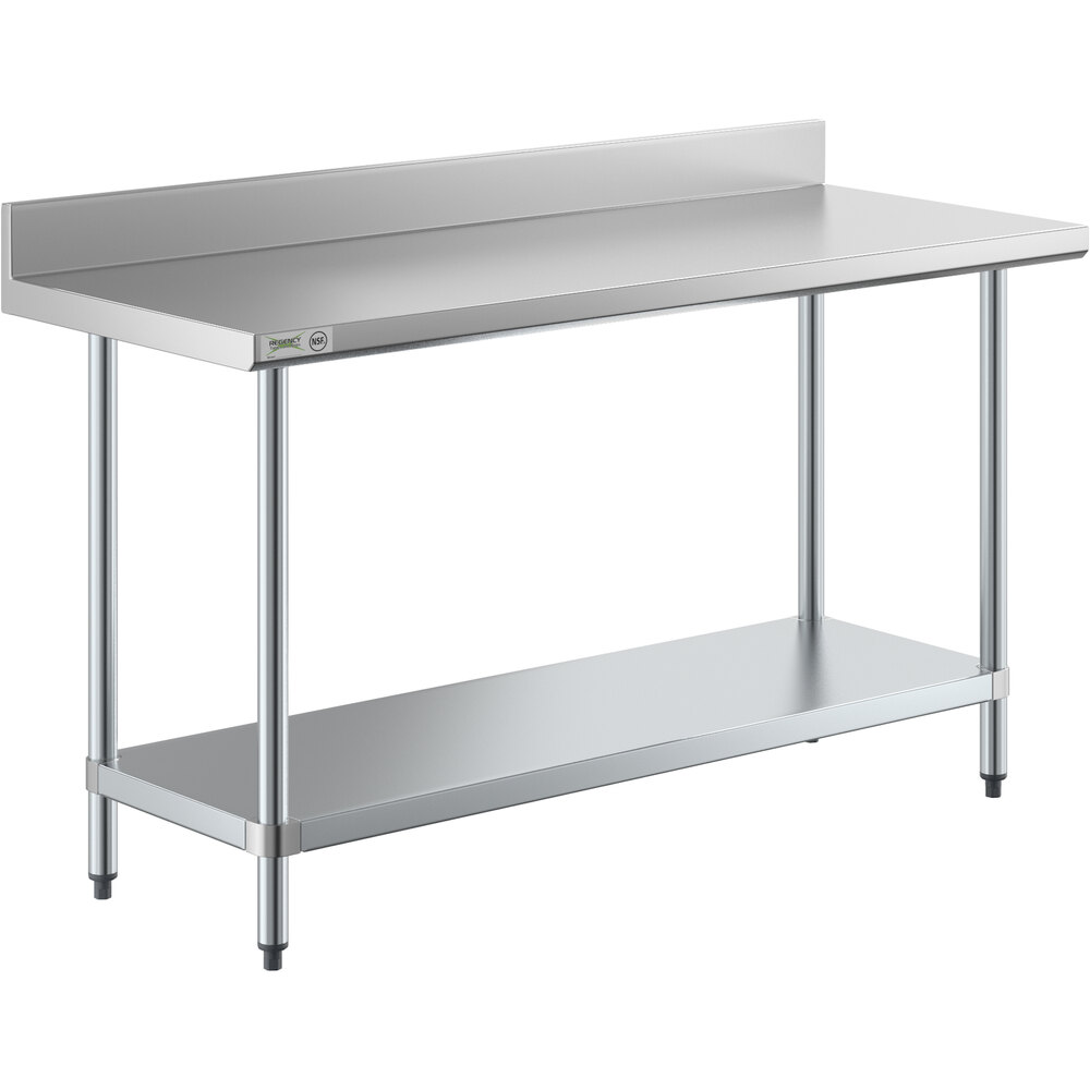 Regency 24 inch x 60 inch 18-Gauge 304 Stainless Steel Commercial Work Table with 4 inch Backsplash and Galvanized Undershelf