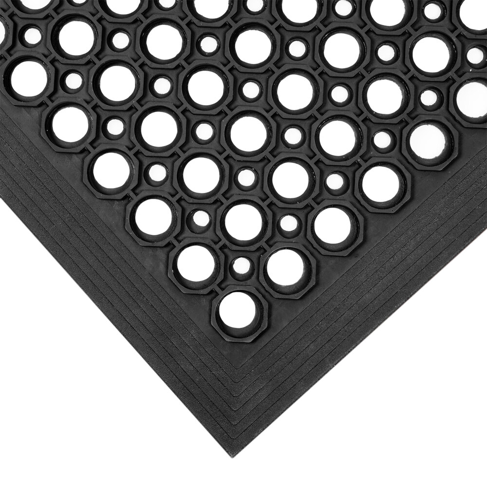 Lavex 3' x 5' Heavy-Duty Black Rubber Anti-Fatigue Floor Mat with Beveled  Edge - 1/2 Thick
