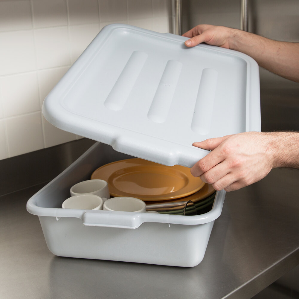 20" x 15" Polyethylene Plastic Bus Tub, Bus Box Lid Gray