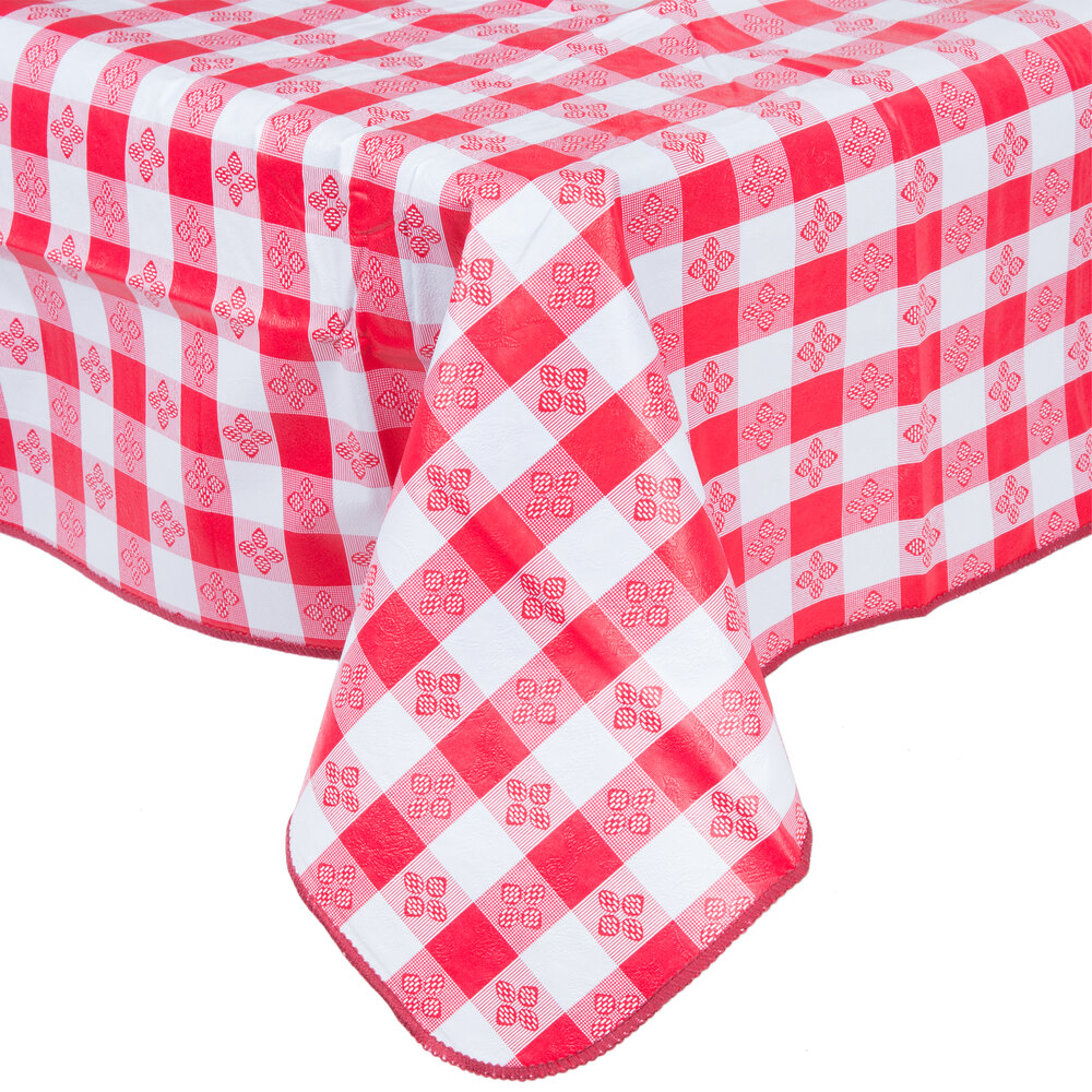 52" x 52" Red Gingham Vinyl Table Cover with Flannel Back