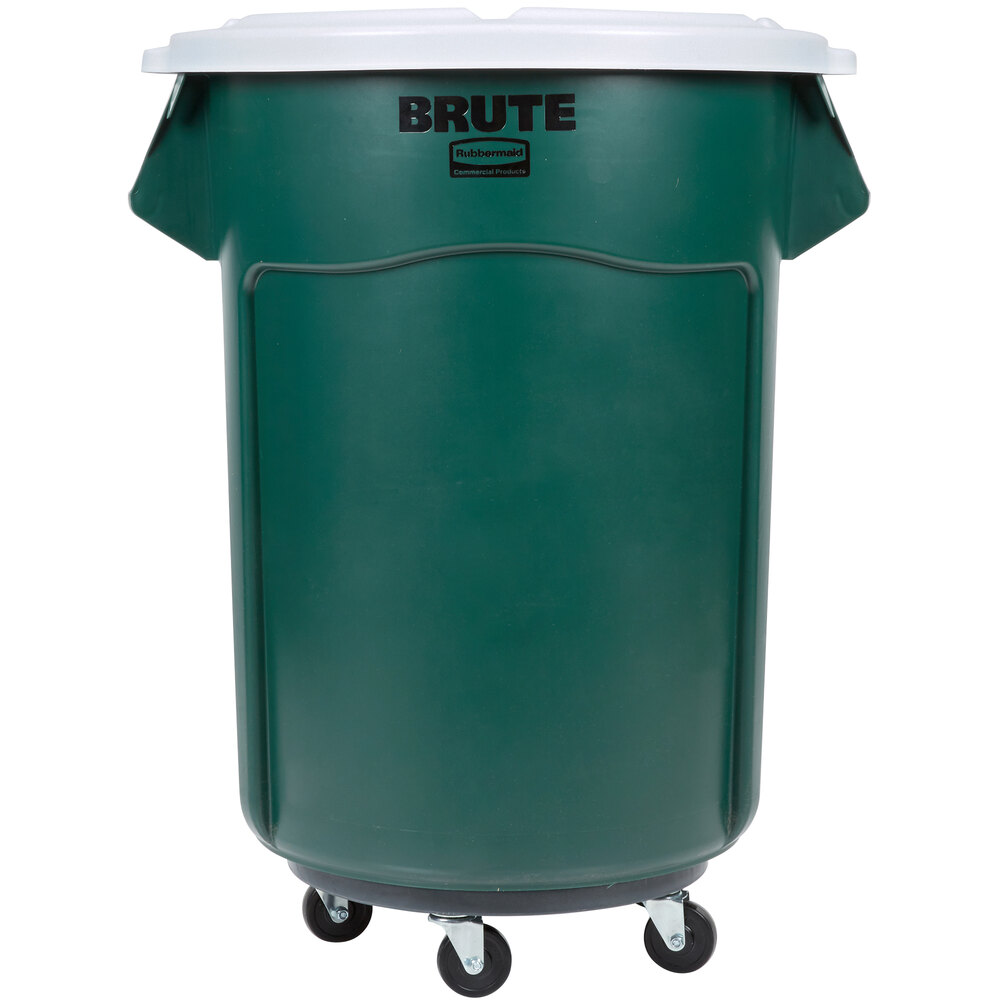 Rubbermaid BRUTE 55 Gallon Green Round Recycle / Trash Can with White