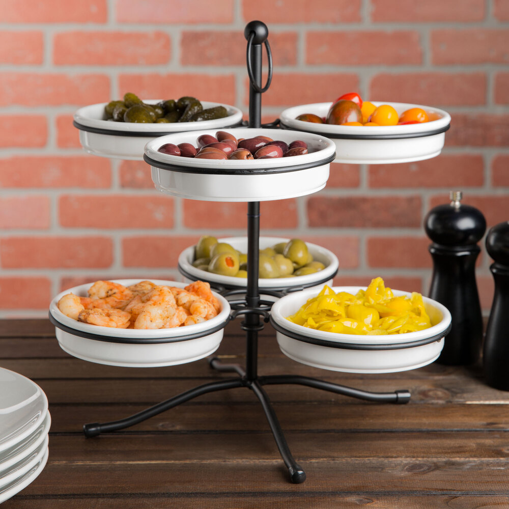 Tablecraft TPSL13KITWH 13" 2Tier Tapas Stand with 6 White Tapas Bowls
