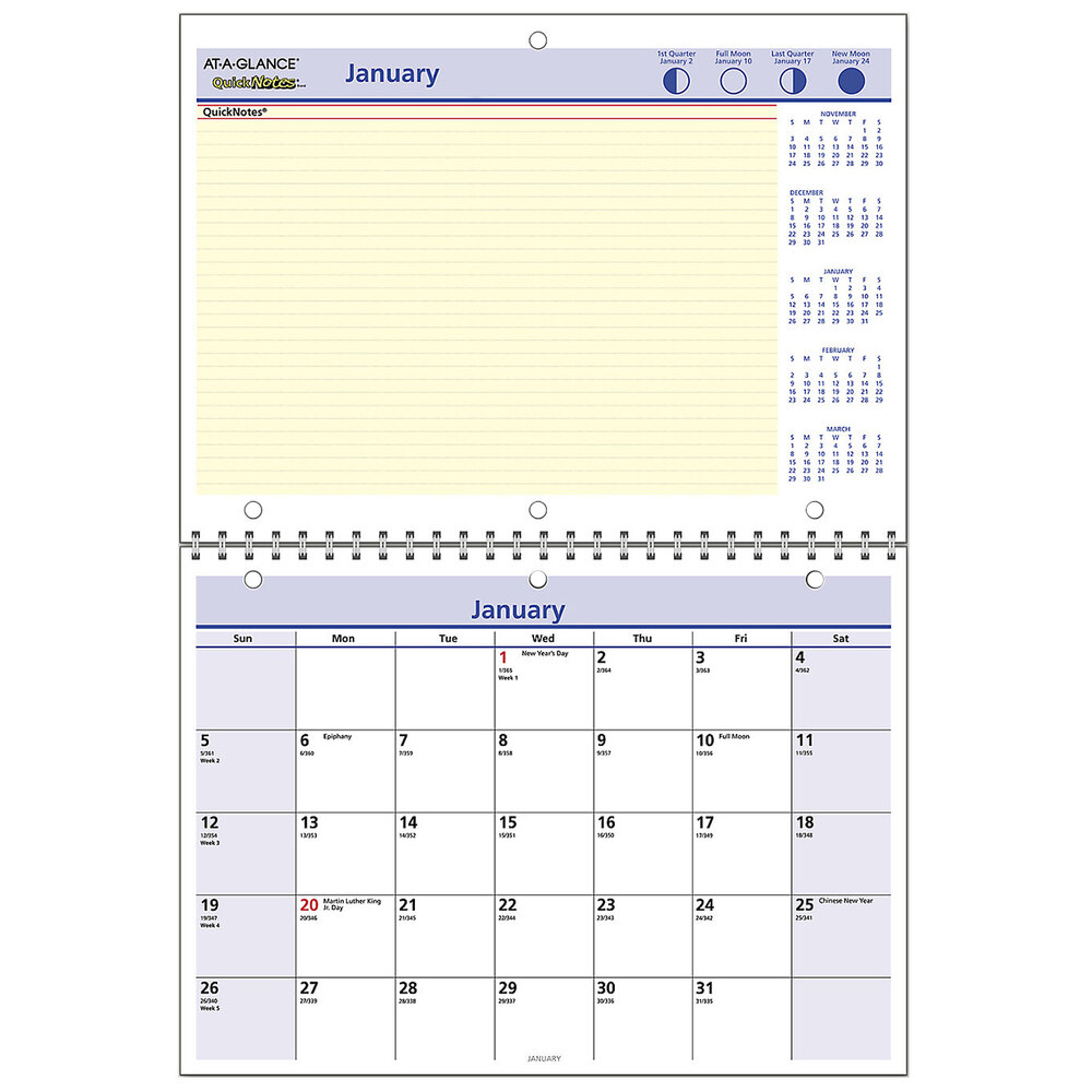 QuickNotes AT-A-GLANCE 2020 Monthly Wall Calendar Wirebound PM5228 12 x 17 Medium 