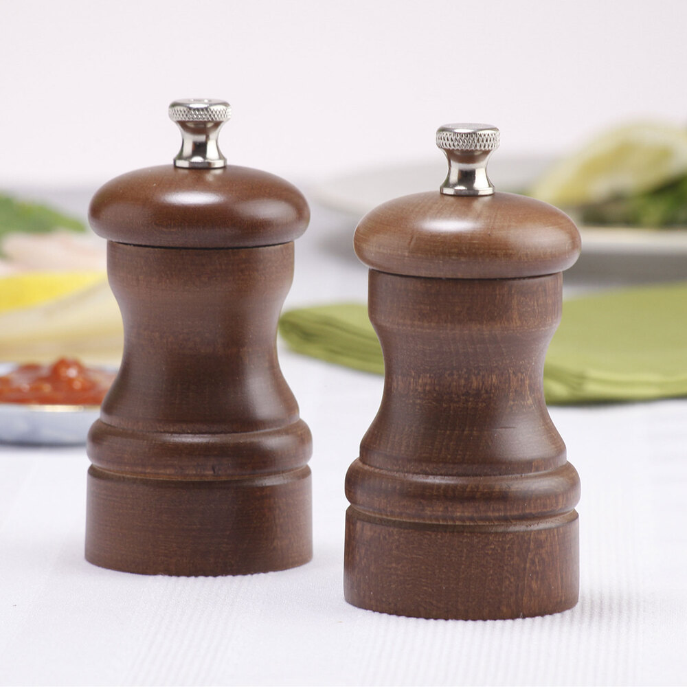 Chef Specialties 04102 Professional Series 4" Customizable Capstan Walnut Pepper Mill and Salt