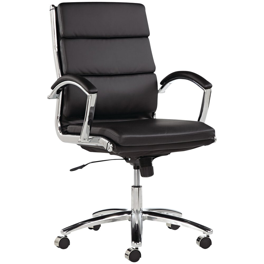 Alera ALENR4219 Neratoli Mid-Back Black Leather Office Chair with Fixed