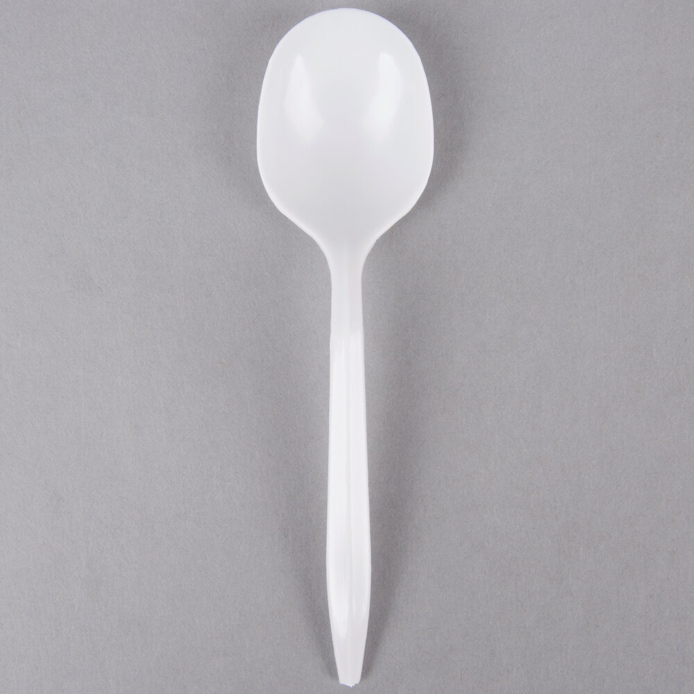 Choice Medium Weight White Plastic Soup Spoon 100/Pack