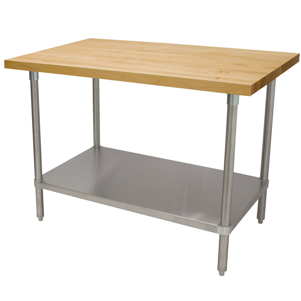 Advance Tabco H2G-243 Wood Top Work Table with Galvanized Base and ...