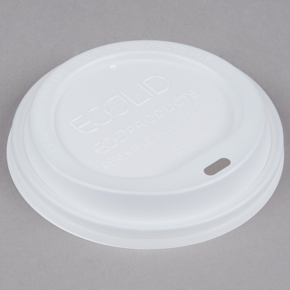 EcoProducts EPECOLIDN20 20 oz. White Compostable Plastic Hot Cup Lid