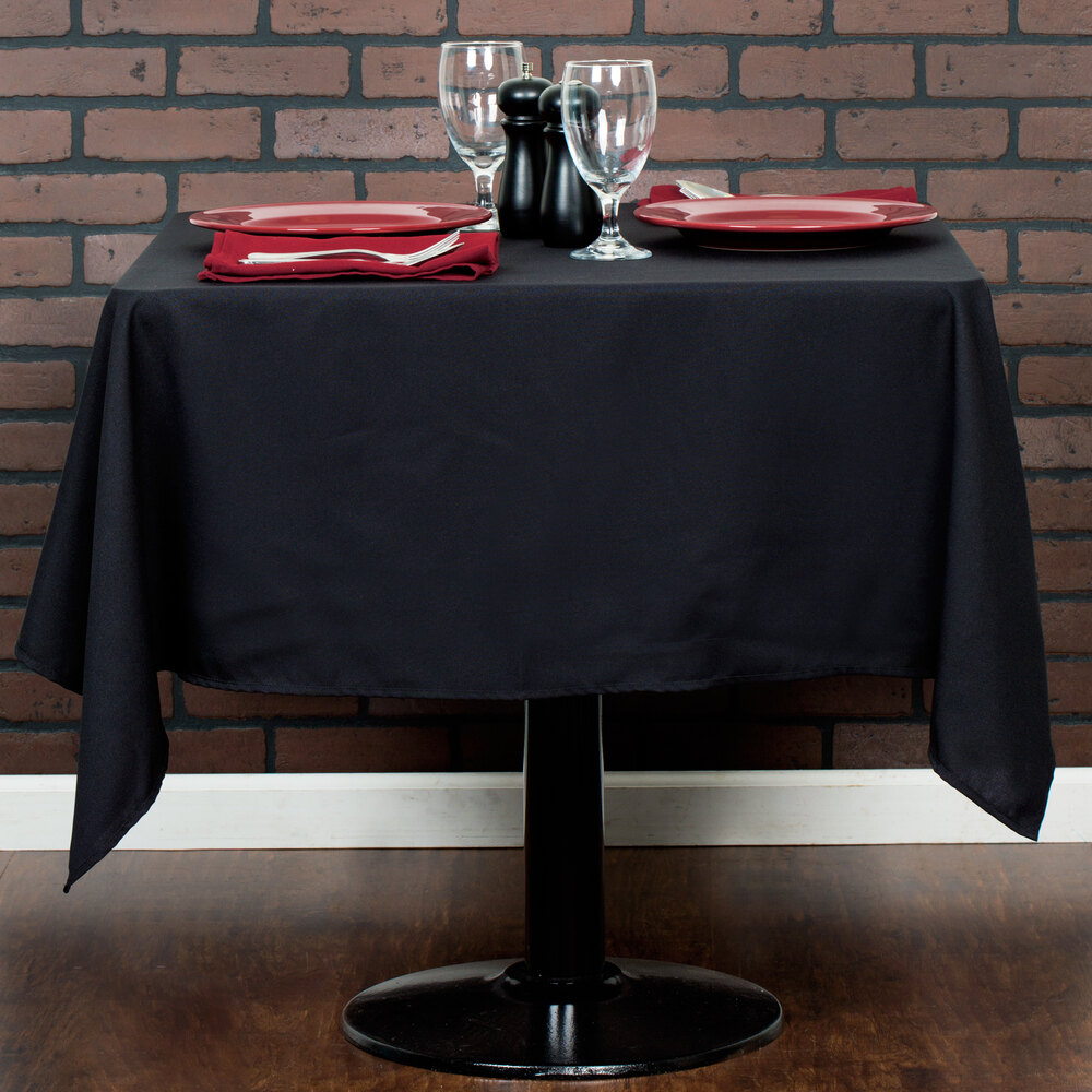 54" x 54" Black 100 Polyester Hemmed Cloth Table Cover