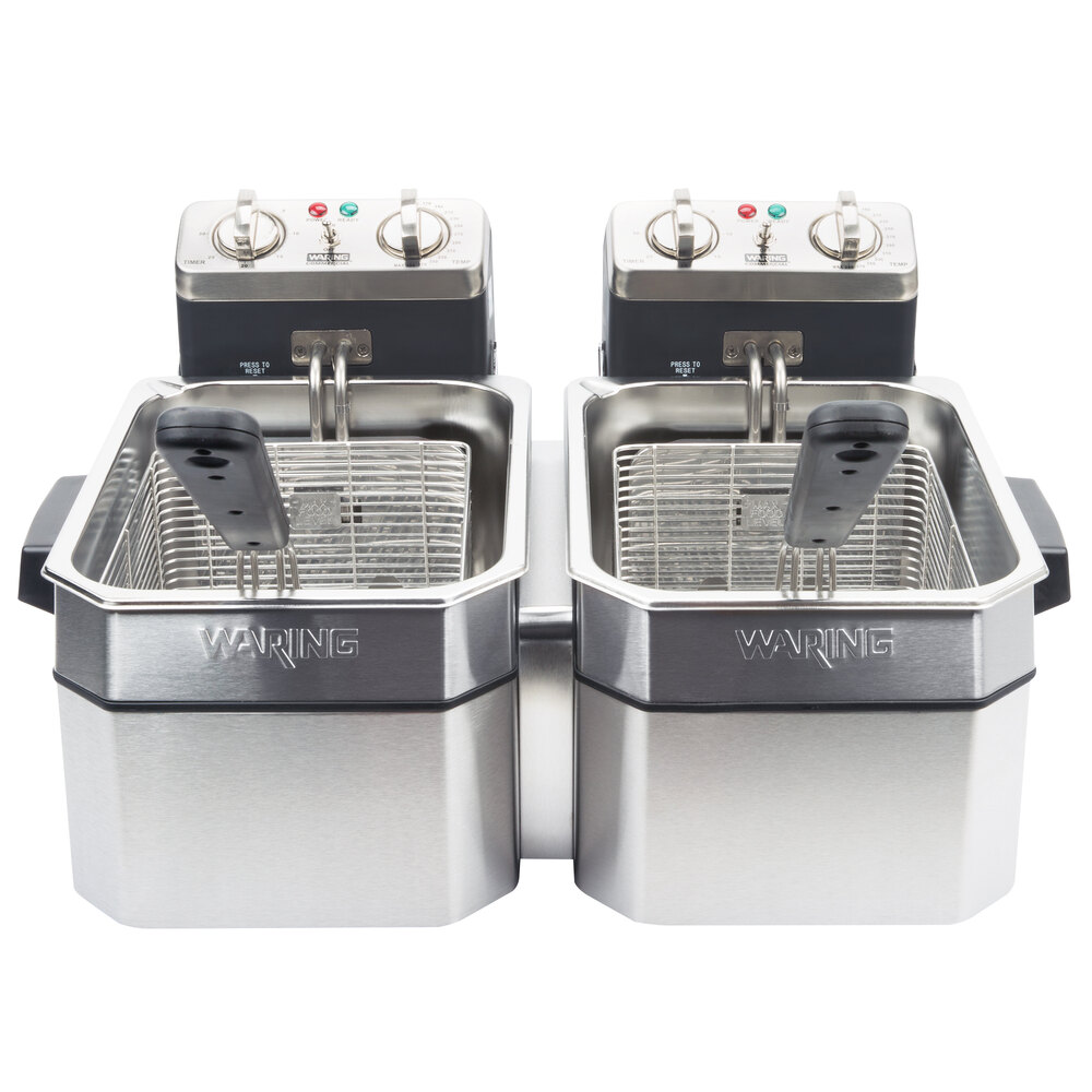 Waring WDF1000D Double 10 lb. Commercial Countertop Deep Fryer Set 120V