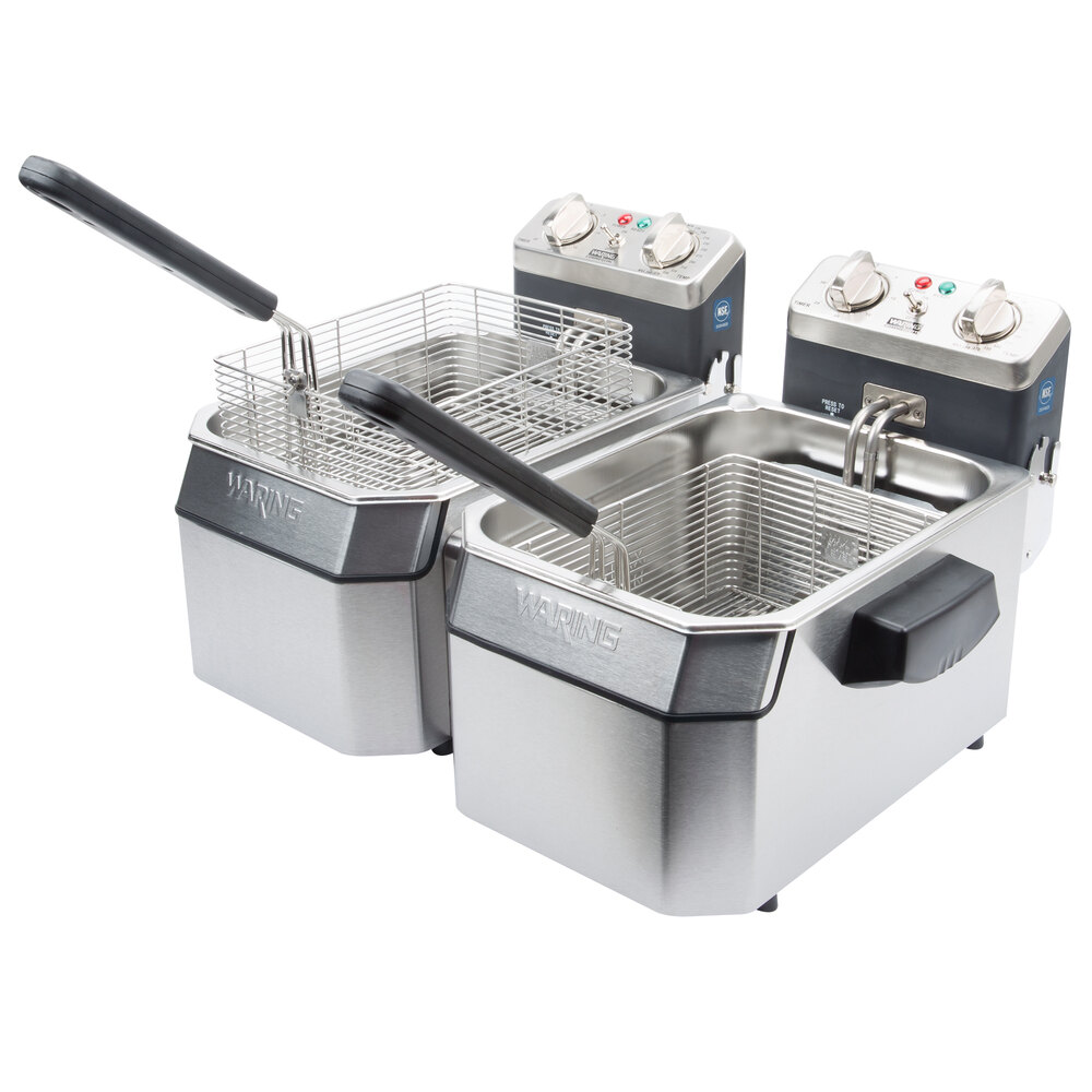 Waring WDF1000D Double 10 lb. Commercial Countertop Deep Fryer Set 120V