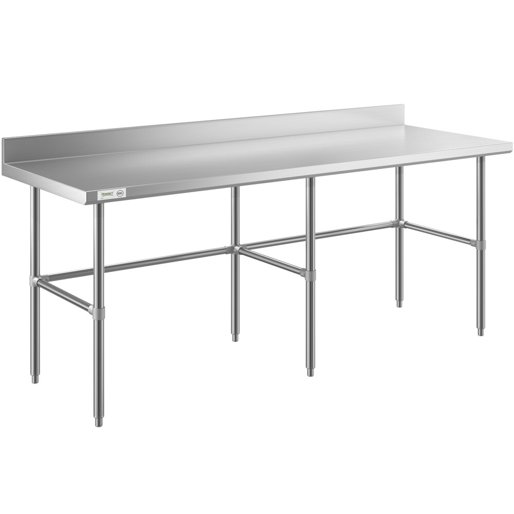 Regency 30 inch x 84 inch 16-Gauge 304 Stainless Steel Commercial Open Base Work Table with 4 inch Backsplash