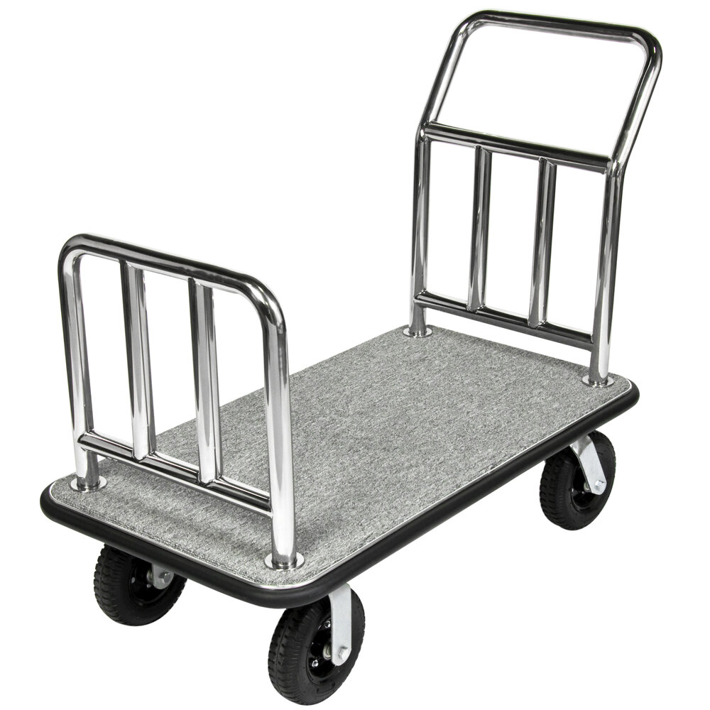 CSL 2111GY-010 Stainless Steel Gray Carpeted Luggage Cart - 48" x 26" Stainless Steel Carry On Luggage