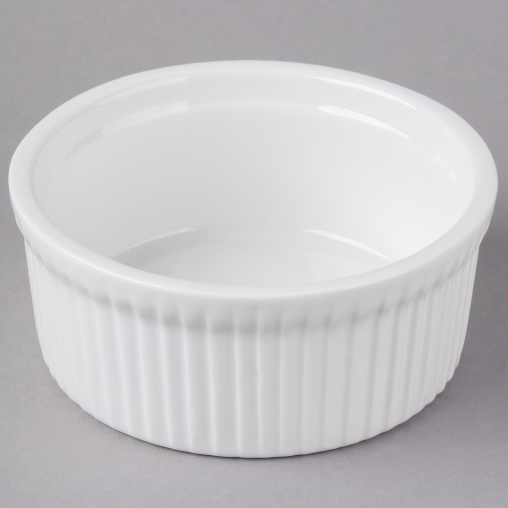 Acopa 10 oz. Round Bright White Fluted Porcelain Souffle / Creme Brulee