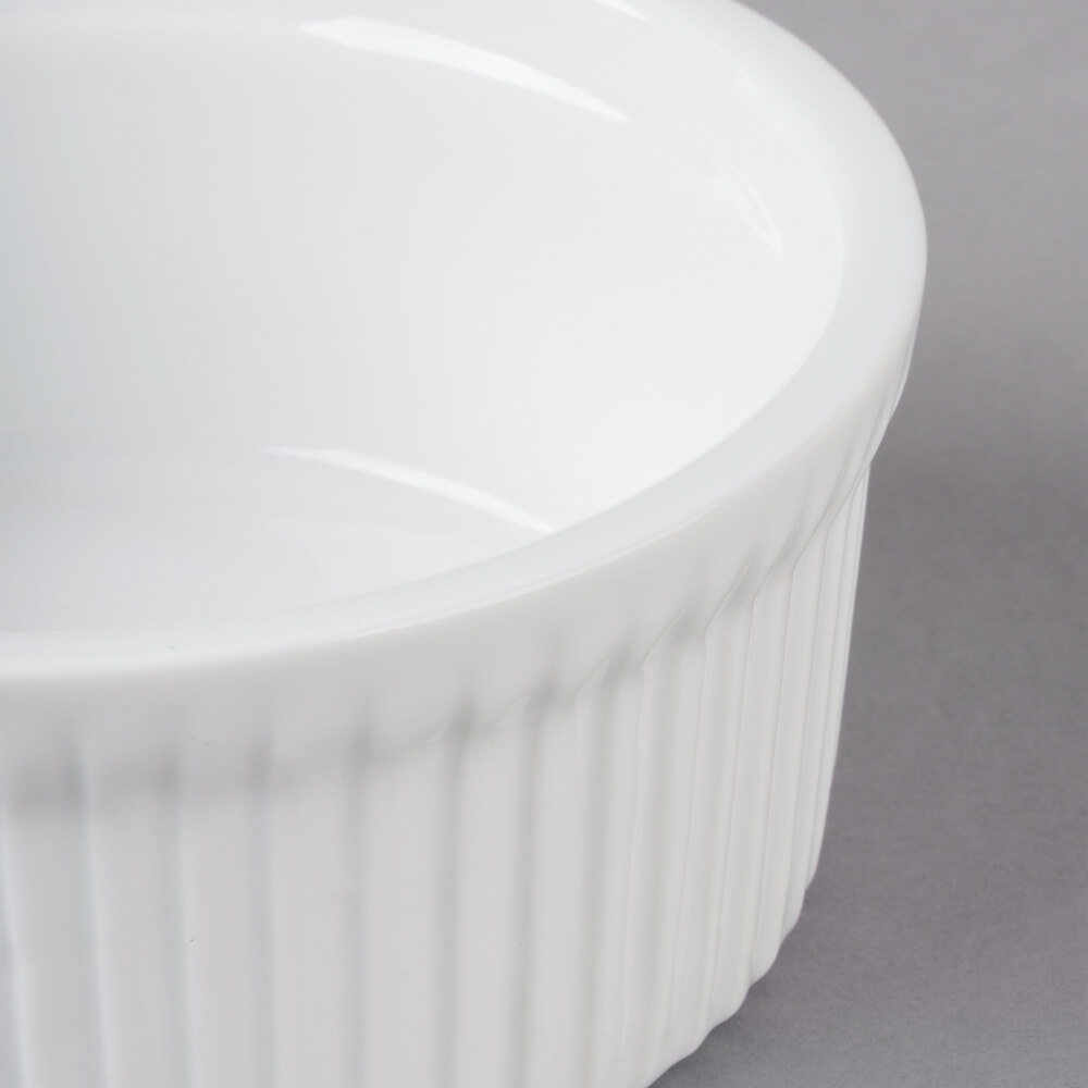 Acopa 10 oz. Round Bright White Fluted Porcelain Souffle / Creme Brulee