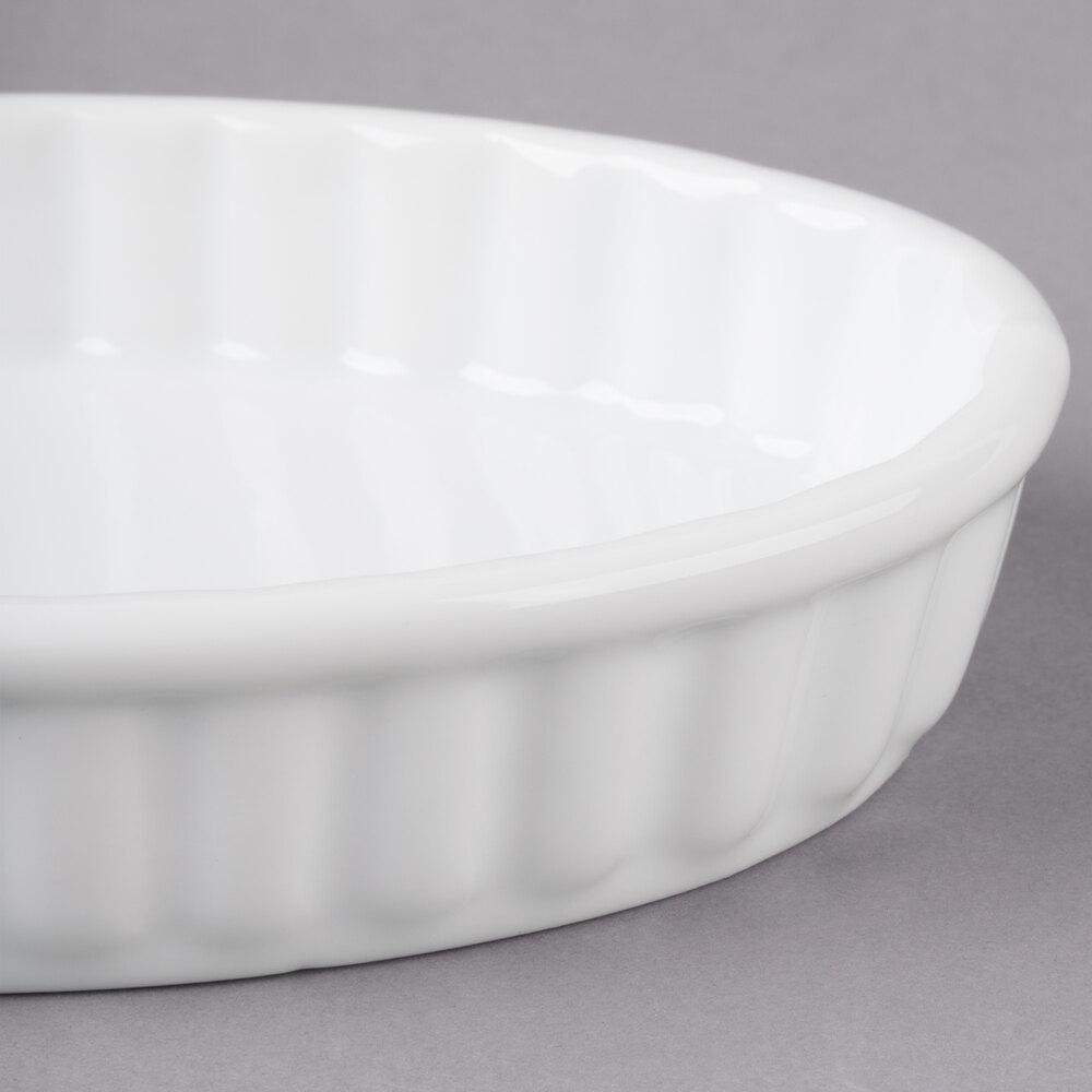 Acopa 6 oz. Oval Bright White Fluted Porcelain Souffle / Creme Brulee
