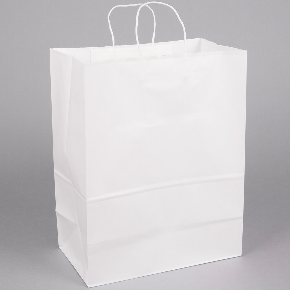 Senior 13" x 7" x 17" White Paper Shopping Bag with Handles 250/Bundle