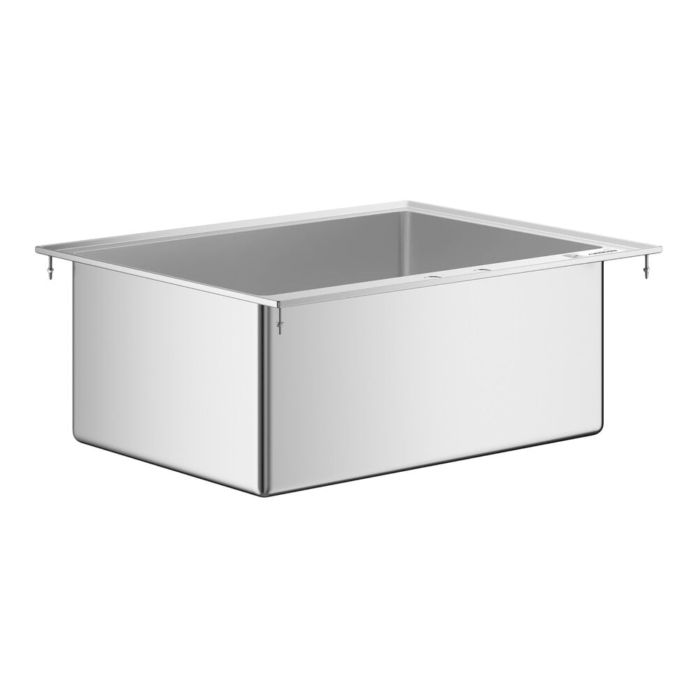 A rectangular stainless steel sink with a deep basin and a flat rim designed for drop-in installation.