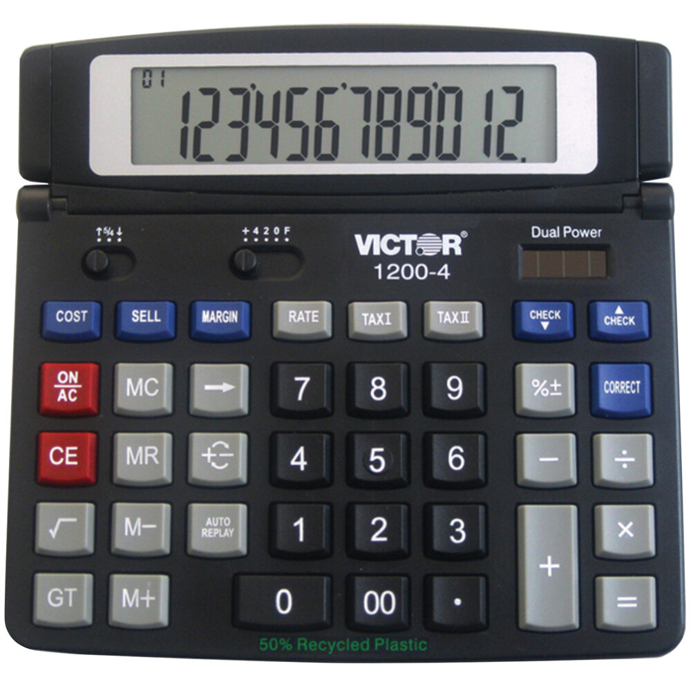Victor 12004 12Digit LCD Solar Battery Powered Business Desktop Calculator