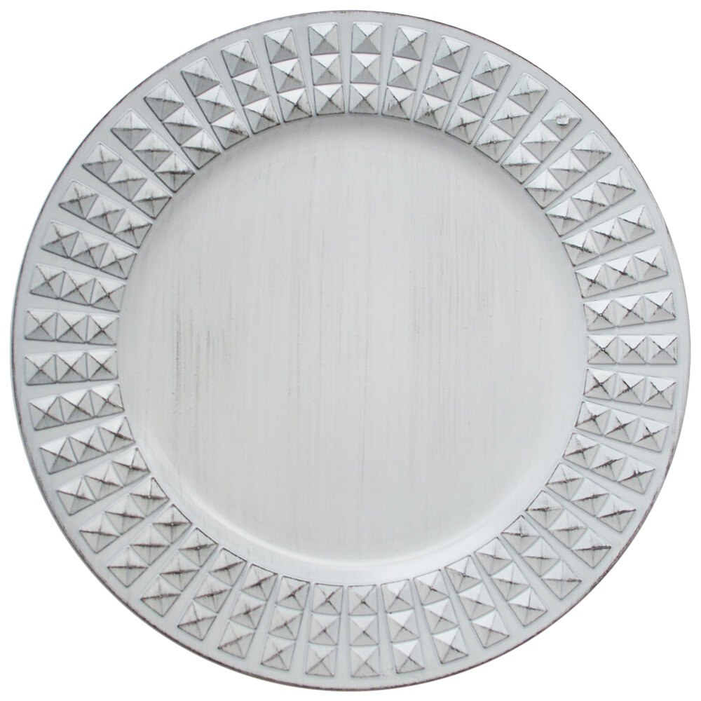 The Jay Companies 13" Round White Antiqued Melamine Charger Plate