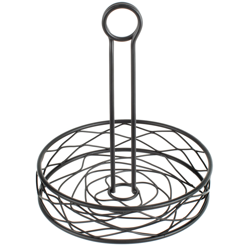 Choice Black Round Birdnest Wrought Iron Condiment Caddy with Card