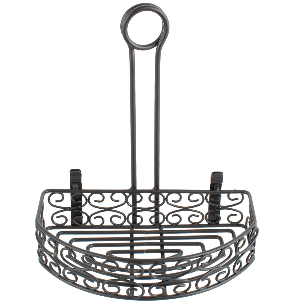 Choice Black Half Round Mediterranean Wrought Iron Condiment Caddy with